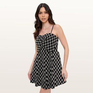 Black White Mini Dress Bow Front Sundress